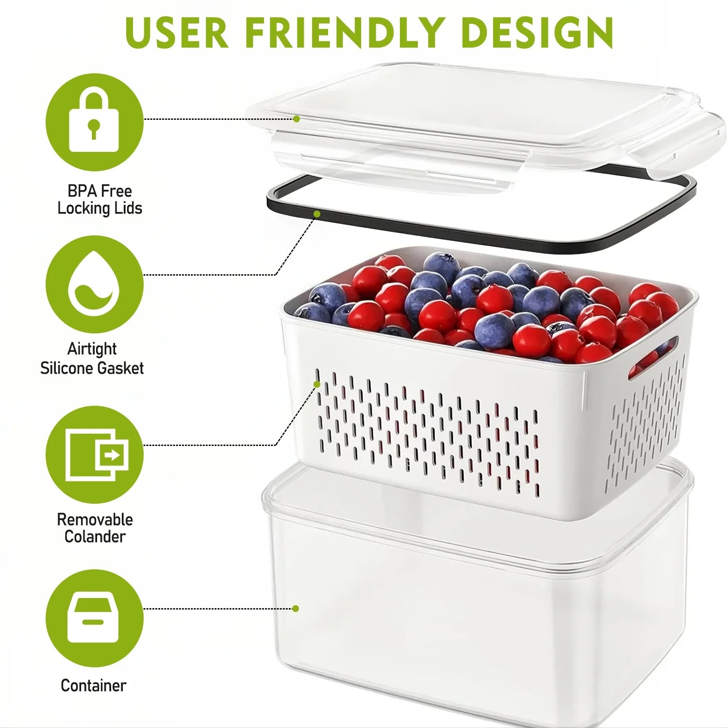 8 Pack Fruit Storage Containers for Fridge, Leakproof Fruit Containers for Fridge with Colanders, Bpa-Free Produce Storage Containers with Lids Keep Fruits, Vegetables, Berry, Meat Fresh Longer
