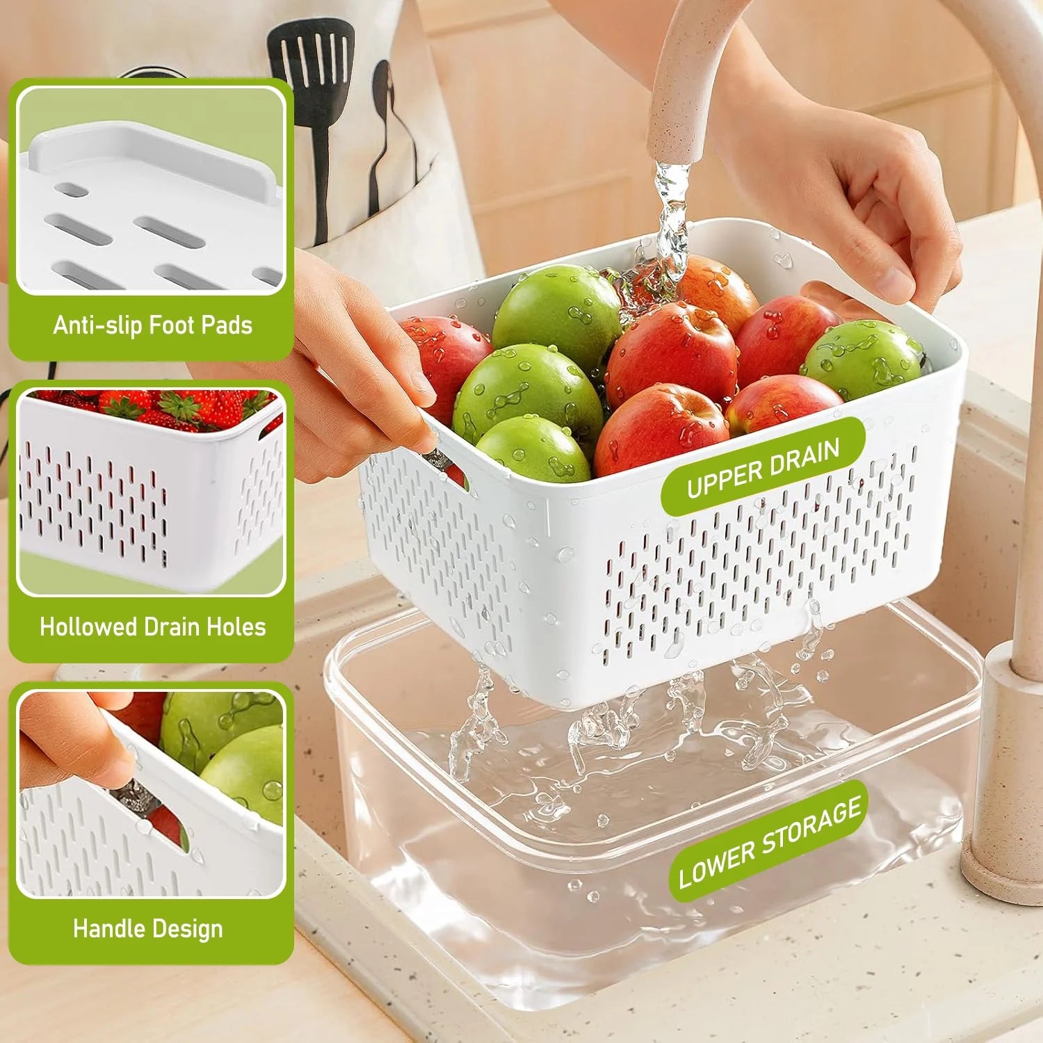8 Pack Fruit Storage Containers for Fridge, Leakproof Fruit Containers for Fridge with Colanders, Bpa-Free Produce Storage Containers with Lids Keep Fruits, Vegetables, Berry, Meat Fresh Longer
