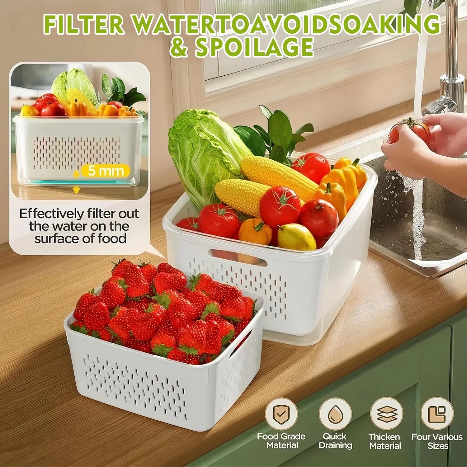 8 Pack Fruit Storage Containers for Fridge, Leakproof Fruit Containers for Fridge with Colanders, Bpa-Free Produce Storage Containers with Lids Keep Fruits, Vegetables, Berry, Meat Fresh Longer