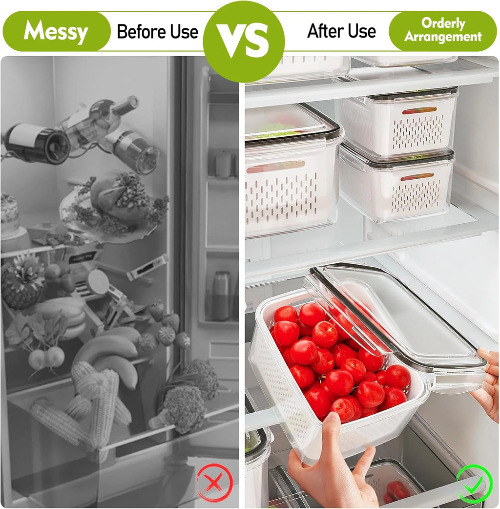 8 Pack Fruit Storage Containers for Fridge, Leakproof Fruit Containers for Fridge with Colanders, Bpa-Free Produce Storage Containers with Lids Keep Fruits, Vegetables, Berry, Meat Fresh Longer